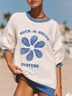 Cream & Blue 'Buck-A-Shuck Oysters' Graphic Sweatshirt